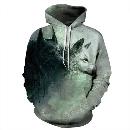 Unisex 3D Print Ice/Fire Wolves Black White Wolf Hoodies Men/Women Casual Hoodie Autumn Tracksuit Pullover Hooded Sweatshirt