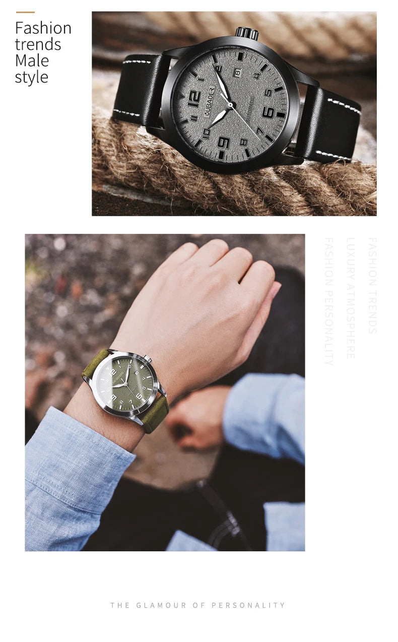 OCHSTIN Man Mechanical Pilot Wrist Watches Luxury Self Wind Leather Mechanic Male Clock Auto Date Relogio Masculino Gift for Men