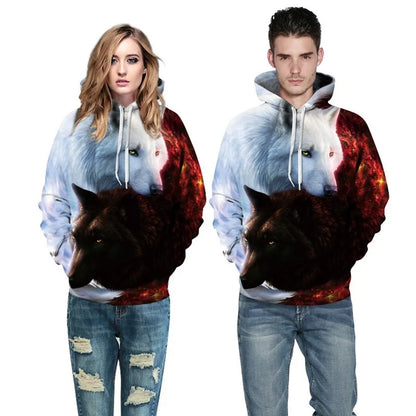 Unisex 3D Print Ice/Fire Wolves Black White Wolf Hoodies Men/Women Casual Hoodie Autumn Tracksuit Pullover Hooded Sweatshirt
