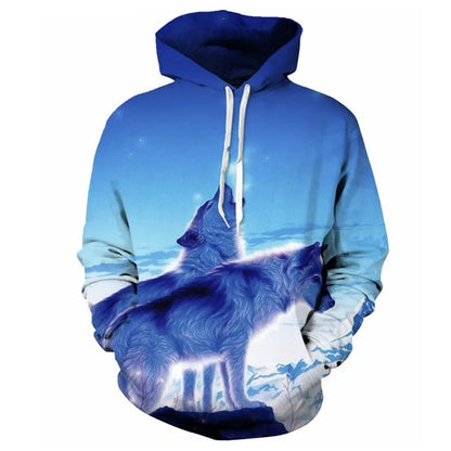 Unisex 3D Print Ice/Fire Wolves Black White Wolf Hoodies Men/Women Casual Hoodie Autumn Tracksuit Pullover Hooded Sweatshirt