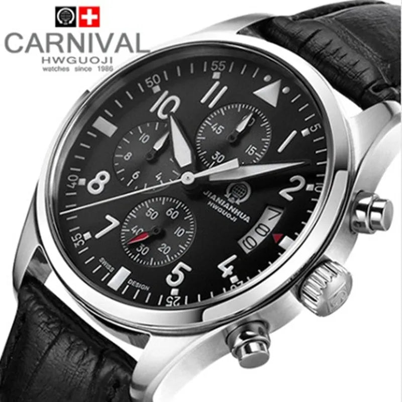Chronograph luminous military running sport full steel men stopwatch genuine leather strap luxury brand watches sapphire reloj
