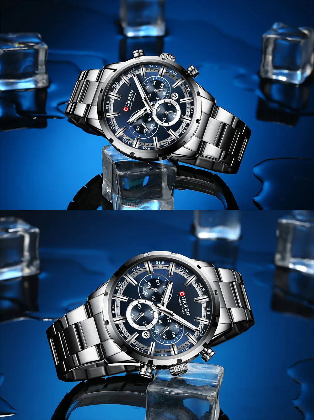 Curren Men's Watch Blue Dial Stainless Steel Band Date Men's Business Watches Waterproof Luxuries Men Wrist Watches for Men