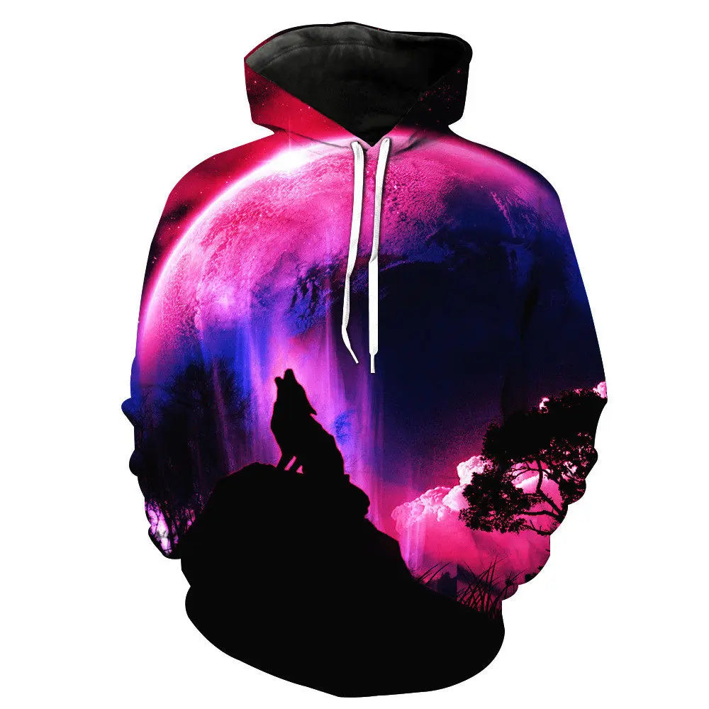 Cool Space Galaxy Wolf Hoodie – Herren-Hoodie mit leuchtendem Wolf, modischer Pullover für Frühling und Herbst