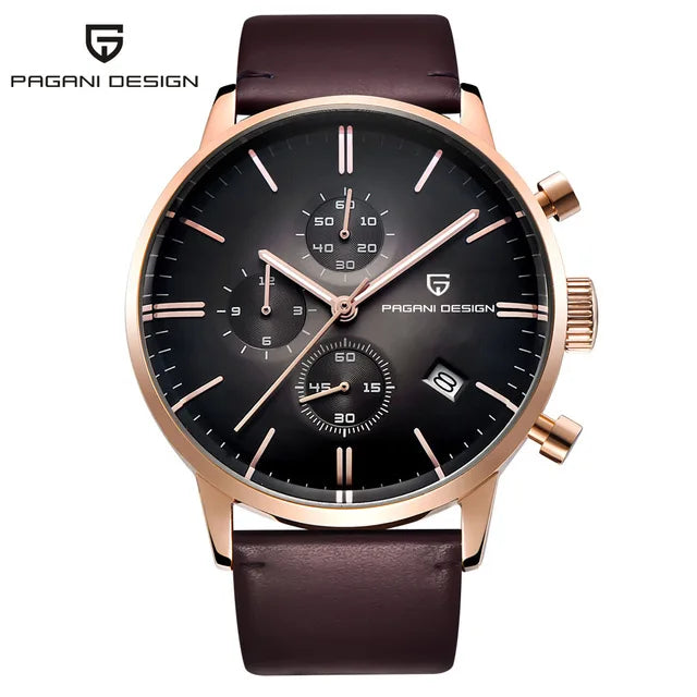 PAGANI DESIGN Men's Fashion Casual Brand Watch Waterproof 30m Luxury Leather Sports Quartz Chronograph VK67 Relogio Masculino