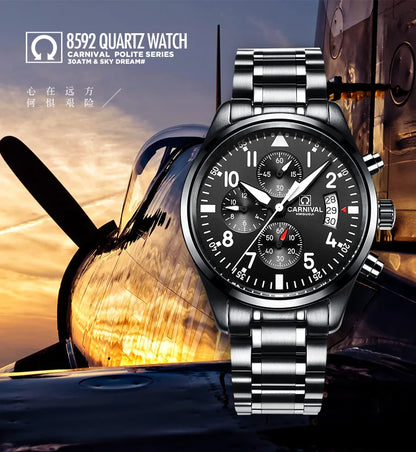 Chronograph luminous military running sport full steel men stopwatch genuine leather strap luxury brand watches sapphire reloj