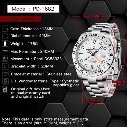 Pagani Design 2026 Nuevo reloj de buceo para hombre 42mm zafiro mecánico automático GMT 100m resistente al agua PD1682