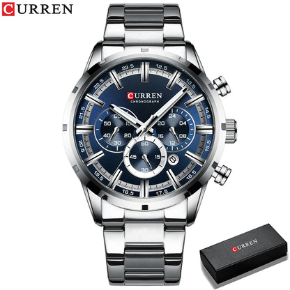 Curren Men's Watch Blue Dial Stainless Steel Band Date Men's Business Watches Waterproof Luxuries Men Wrist Watches for Men