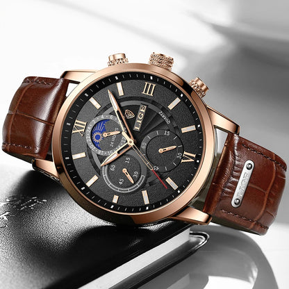 2025 New Men's Watches LIGE Top Brand Luxury Leather Casual Quartz Watch Men's Sport Waterproof Clock Watch Relogio Masculino+Box