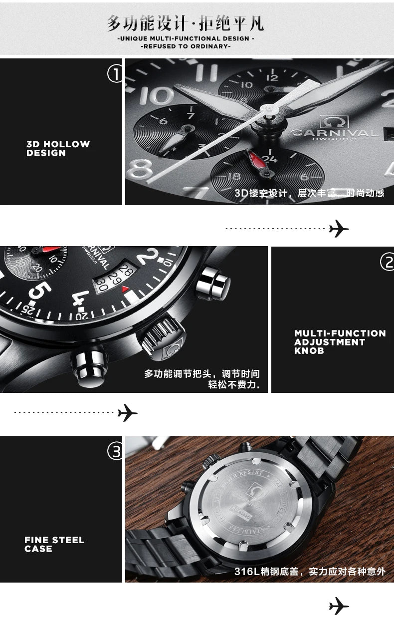 Chronograph luminous military running sport full steel men stopwatch genuine leather strap luxury brand watches sapphire reloj
