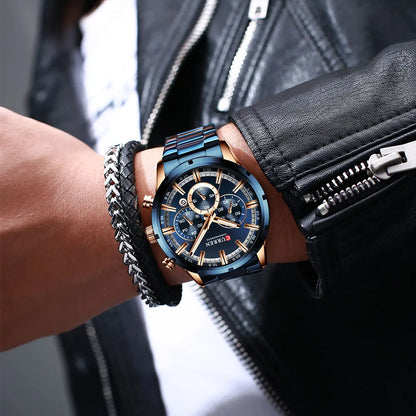 Curren Men's Watch Blue Dial Stainless Steel Band Date Men's Business Watches Waterproof Luxuries Men Wrist Watches for Men