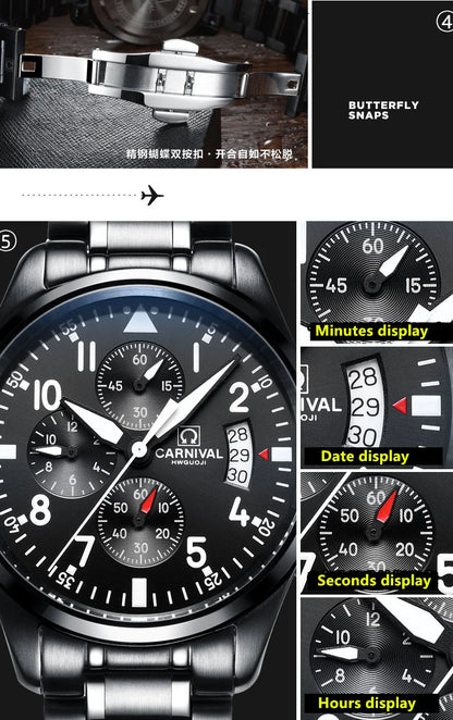Chronograph luminous military running sport full steel men stopwatch genuine leather strap luxury brand watches sapphire reloj