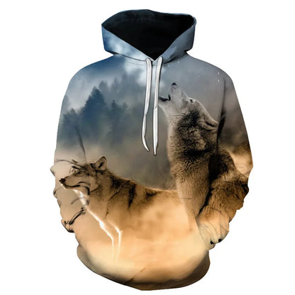 Cool Space Galaxy Wolf Hoodie – Herren-Hoodie mit leuchtendem Wolf, modischer Pullover für Frühling und Herbst