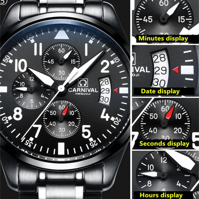 Chronograph luminous military running sport full steel men stopwatch genuine leather strap luxury brand watches sapphire reloj