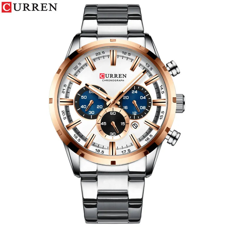 Curren Men's Watch Blue Dial Stainless Steel Band Date Men's Business Watches Waterproof Luxuries Men Wrist Watches for Men