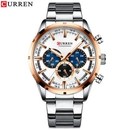 Curren Men's Watch Blue Dial Stainless Steel Band Date Men's Business Watches Waterproof Luxuries Men Wrist Watches for Men