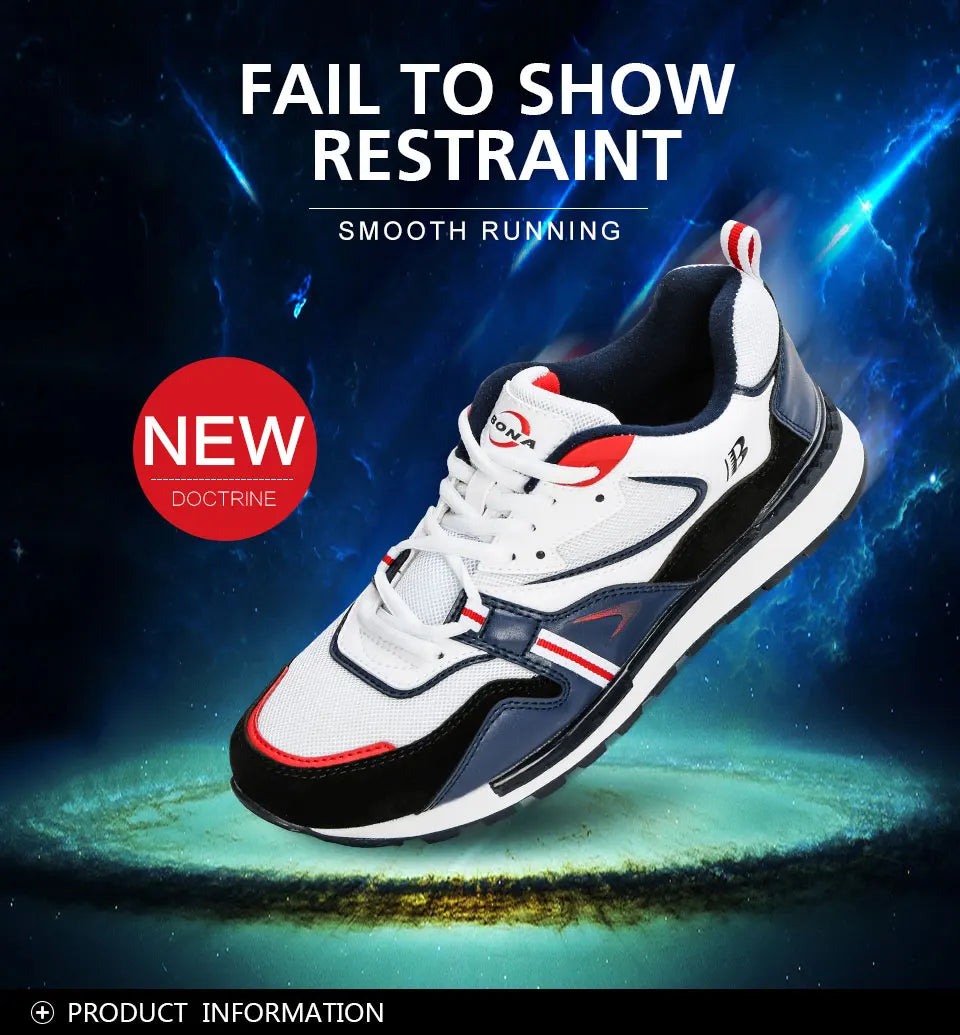 BONA Nuevos diseñadores Zapatillas deportivas de cuero de acción para hombre, calzado de running, tenis masculinos para caminar, fitness moderno