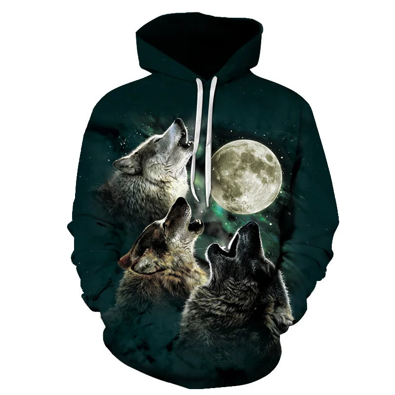 Cool Space Galaxy Wolf Hoodie – Herren-Hoodie mit leuchtendem Wolf, modischer Pullover für Frühling und Herbst