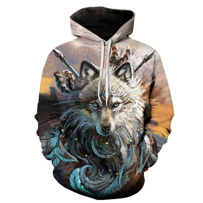 Cool Space Galaxy Wolf Hoodie – Herren-Hoodie mit leuchtendem Wolf, modischer Pullover für Frühling und Herbst