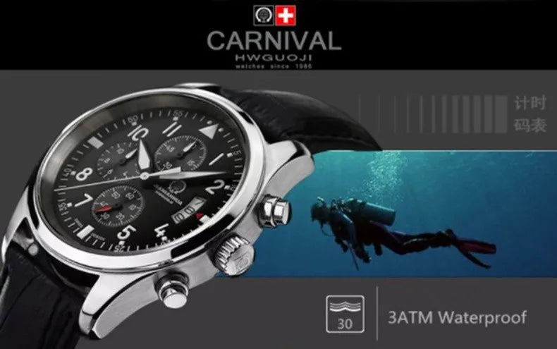 Chronograph luminous military running sport full steel men stopwatch genuine leather strap luxury brand watches sapphire reloj