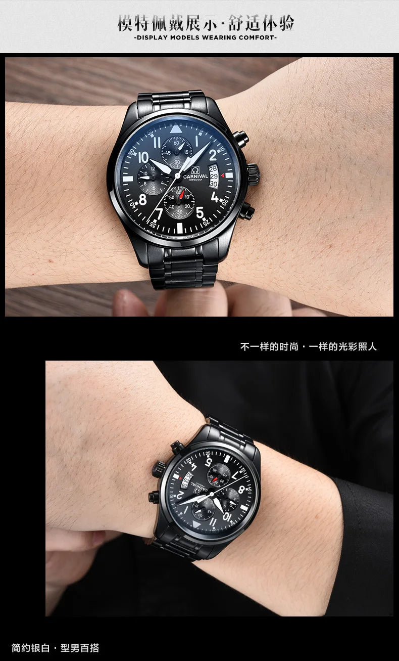 Chronograph luminous military running sport full steel men stopwatch genuine leather strap luxury brand watches sapphire reloj