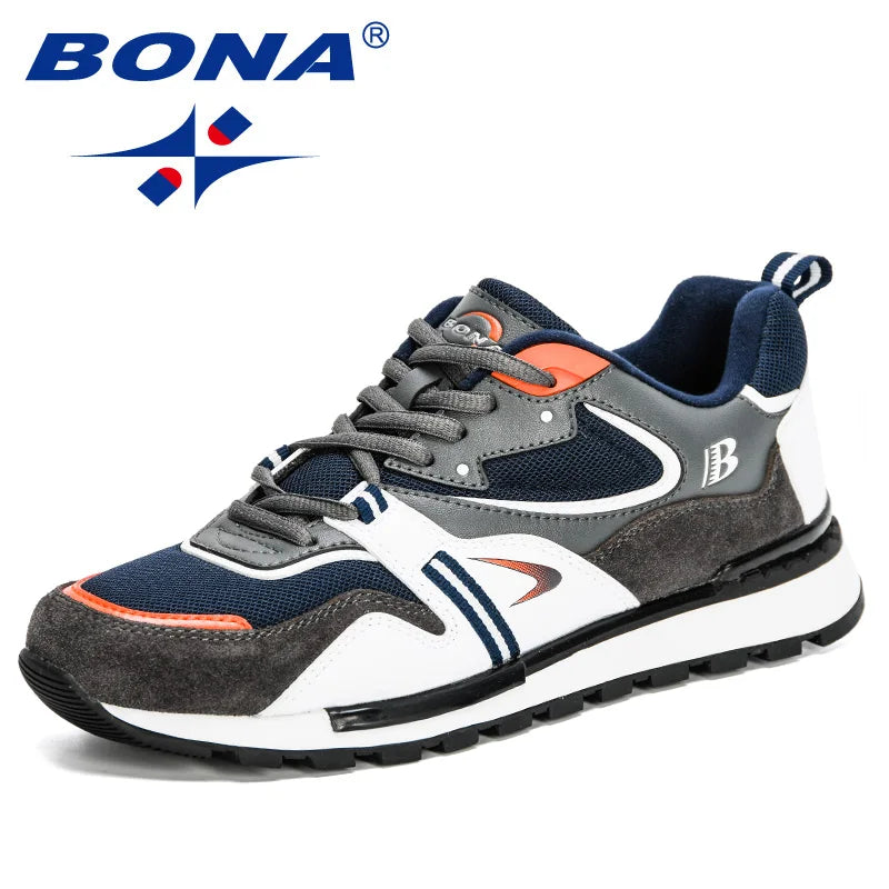BONA Nuevos diseñadores Zapatillas deportivas de cuero de acción para hombre, calzado de running, tenis masculinos para caminar, fitness moderno
