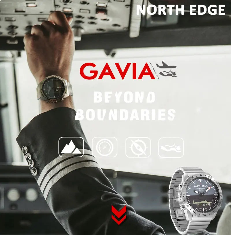 NORTH EDGE Men's Dive Watch Military Army Luxury Full Steel Smartwatch Compass Altimeter Barometer Digital Clock Waterproof 200m