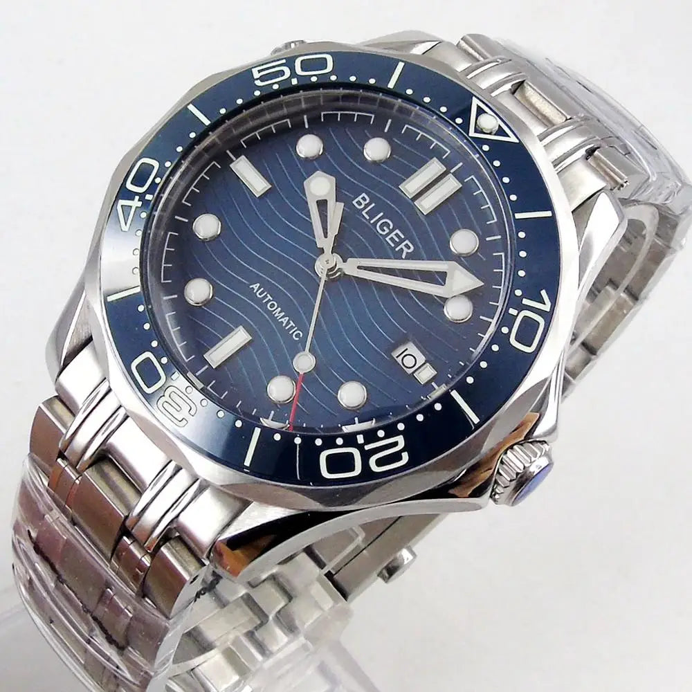 BLIGER Luxury 41mm Mechanical Men's Watch Sapphire Glass NH35AMIYOTA PT5000 Movement Steel Bracelet Ceramic Bezel Date Function