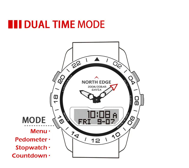NORTH EDGE Men's Dive Watch Military Army Luxury Full Steel Smartwatch Compass Altimeter Barometer Digital Clock Waterproof 200m