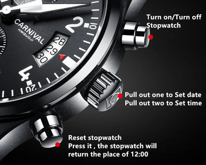 Chronograph luminous military running sport full steel men stopwatch genuine leather strap luxury brand watches sapphire reloj