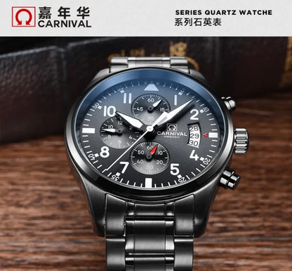 Chronograph luminous military running sport full steel men stopwatch genuine leather strap luxury brand watches sapphire reloj
