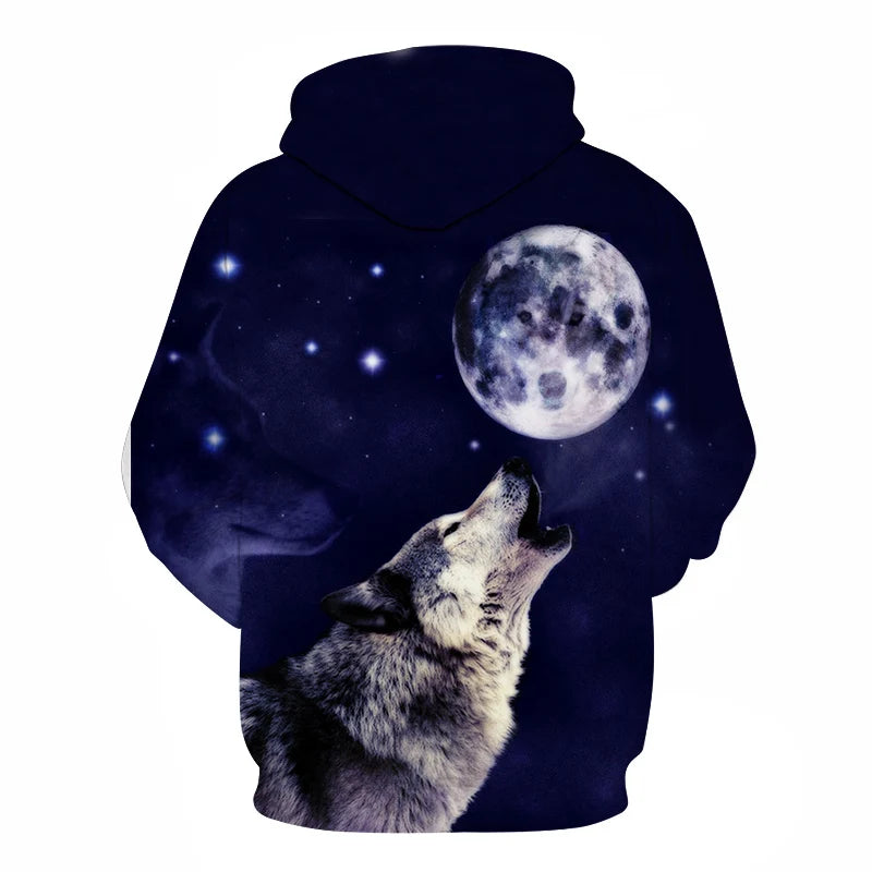 Cool Space Galaxy Wolf Hoodie – Herren-Hoodie mit leuchtendem Wolf, modischer Pullover für Frühling und Herbst