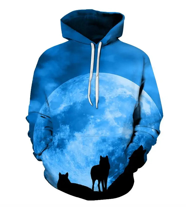 Cool Space Galaxy Wolf Hoodie – Herren-Hoodie mit leuchtendem Wolf, modischer Pullover für Frühling und Herbst
