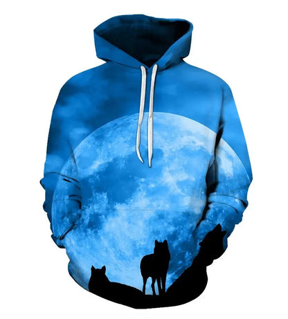 Cool Space Galaxy Wolf Hoodie – Herren-Hoodie mit leuchtendem Wolf, modischer Pullover für Frühling und Herbst