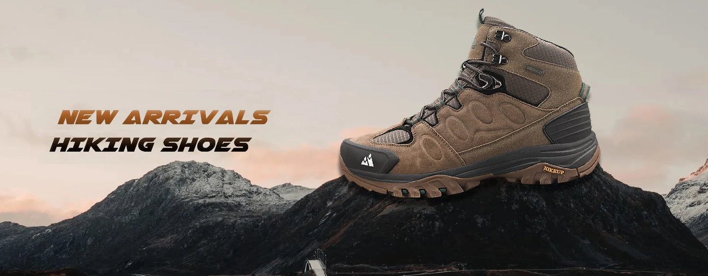 HIKEUP High-Top Men Hiking Boots Winter Outdoor Shoes Lace-Up Non-slip Outdoor Sports Casual Trekking Boots Men Waterproof Suede