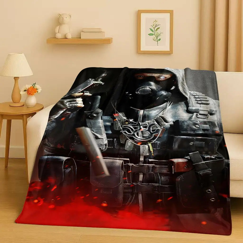 HD Classic Gun Game Call of Duty COD Ghost Simon Flannel Blanket,Ultra Soft Warm Plush Throw for Home Bedroom Bed Sofa Cover Kid