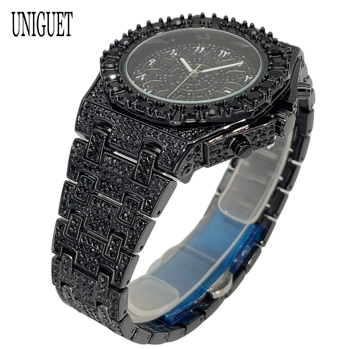 UNIGUET Hip Hop Wristwatch For Men Luxury lce Out Full Diamond Watches Fashion Green Watch Waterproof Clock Man 2026 Hot Sale