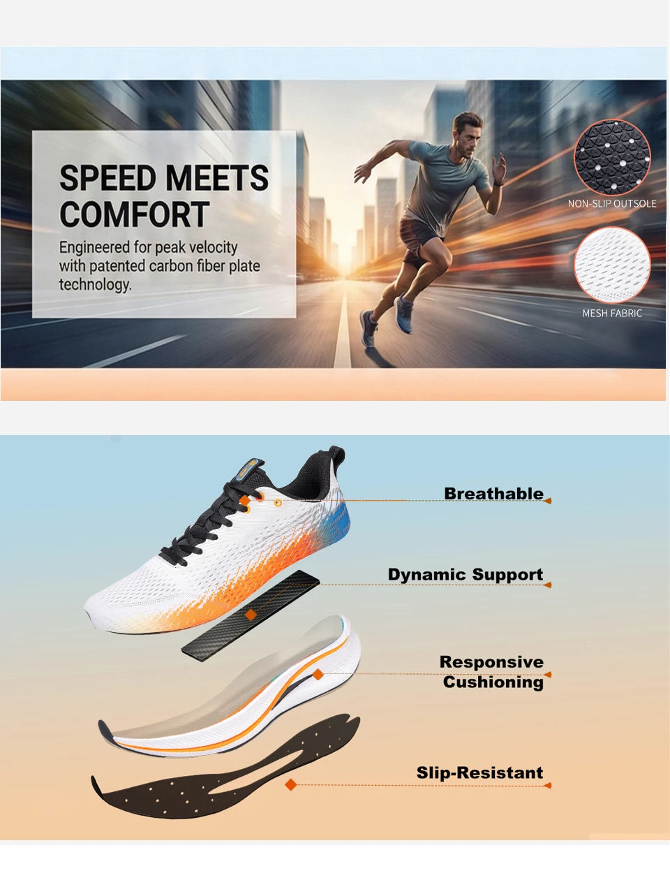 Baasploa Men Jogging Sports Shoes Carbon Plate Professional Cushioning Sneakers Male Outdoor Breathable Non-Slip Running Shoes