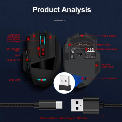 E-YOOSO RGB USB 2.4G laidinė žaidimų pelė X-33, 16000DPI, 18 programuojamų mygtukų, foninis apšvietimas, tinkama staliniam kompiuteriui, nešiojamajam kompiuteriui ir PC