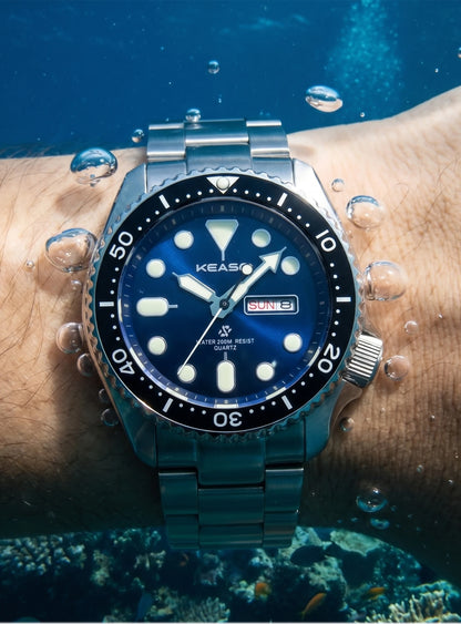 KEASO Top Men Dive Watch C3 Super Luminous 316L Solid Steel 20Bar Waterproof Sapphire Mirror MIYOTA 2035 Quartz Movement Watch