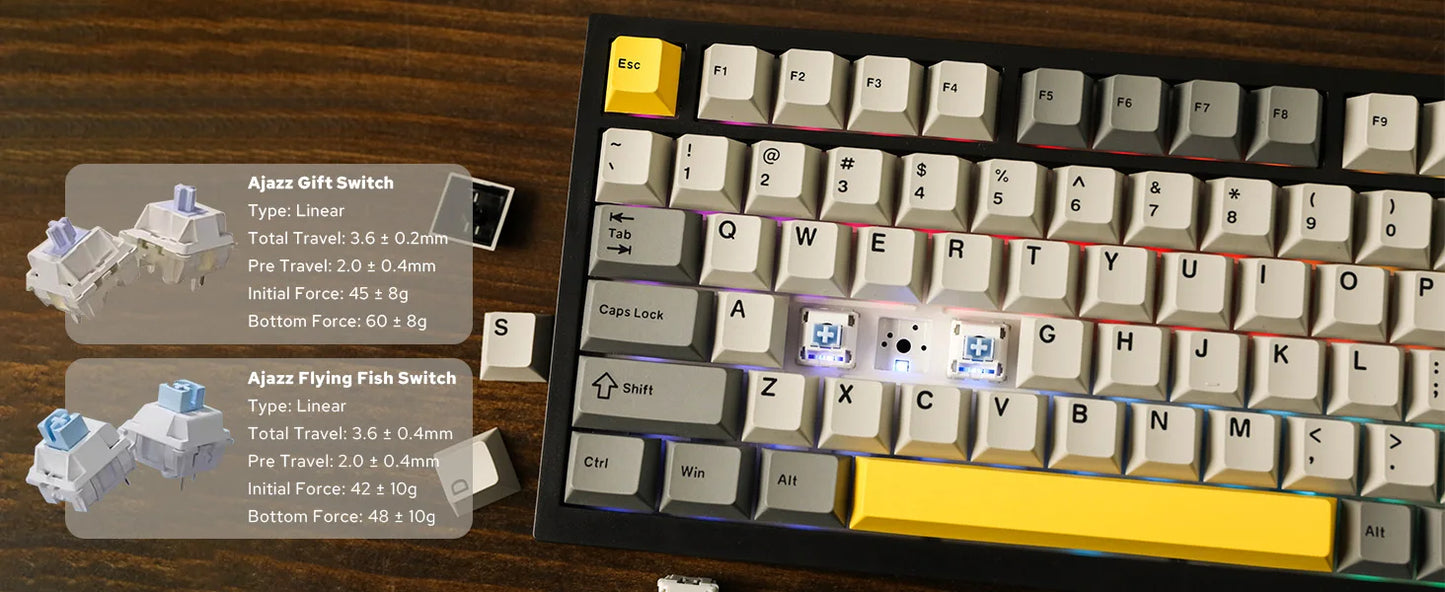 Ajazz AK820 Pro 75% mechanische Tastatur mit Gasket-Mount, Bluetooth 5.1/2.4G, kabellos/kabelgebunden, mit TFT-Bildschirm für Mac/Win
