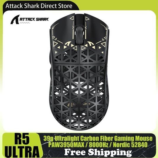 ATTACK SHARK R5 Ultra Carbon Fiber Wireless Gaming Mouse, PAW3950MAX Sensor, 42000 DPI, 8000Hz, Tri-Mode Bluetooth & 2.4GHz Gaming Mouse