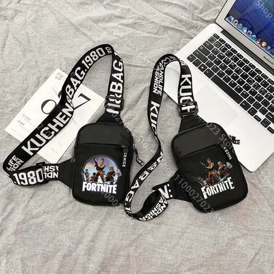 Fortnites Schultertasche für Erwachsene, sportlich-lässige, leichte Mini-Handytasche mit Cartoon-Spielfigur-Print, Crossbody-Brusttasche für Herren, Geschenk