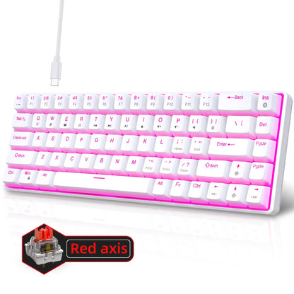Teclado mecánico gaming 60% USB con teclas blancas, mini teclado gamer ergonómico para ordenador con retroiluminación y música