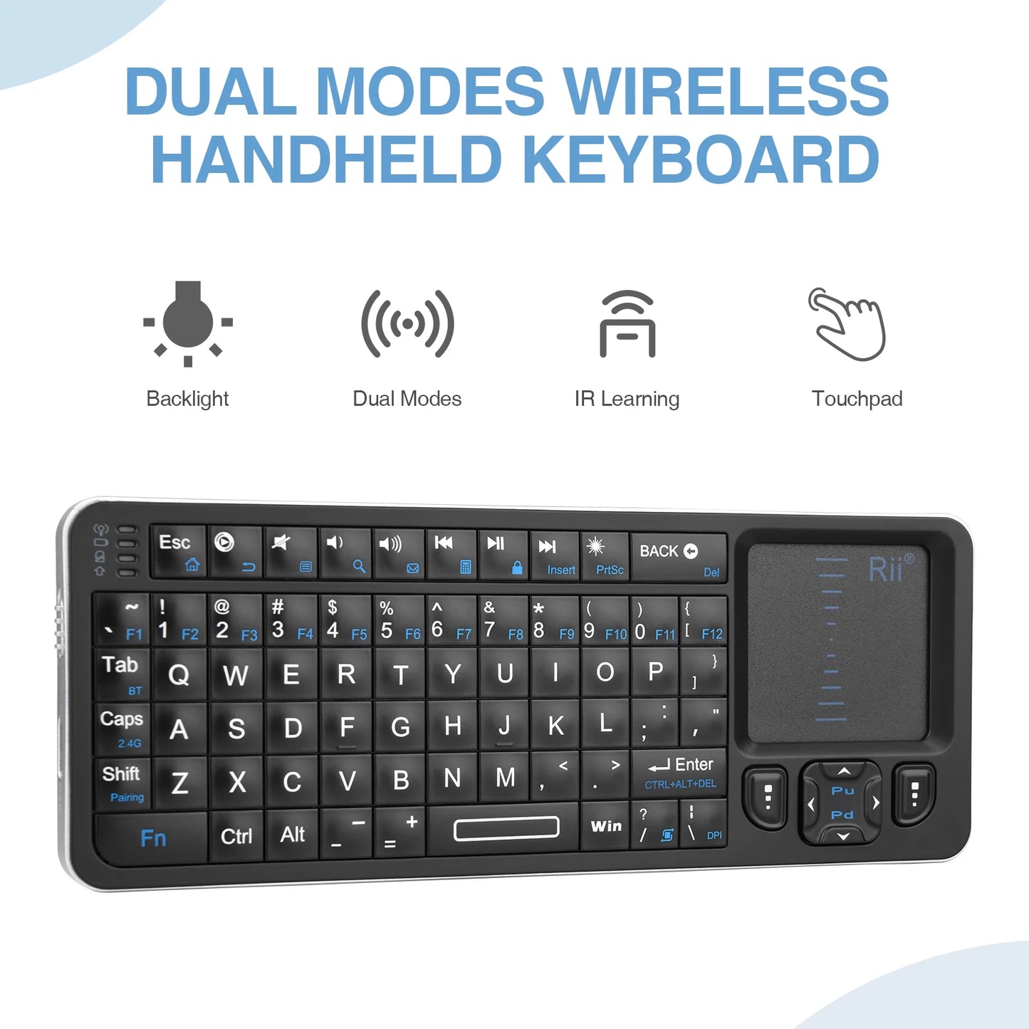 Rii Mini Wireless English Keyboard with TouchPad for Android TV Box/Mini PC/Laptop Mac, Laptop, Windows, Tablet