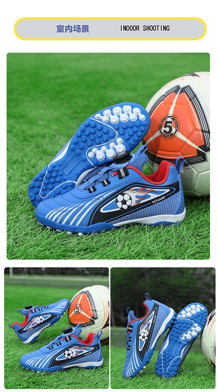 Children's Rotating Buckle Sneakers Students Competition Training Football Shoes Fashionable Lightweight Anti-slip Footwear