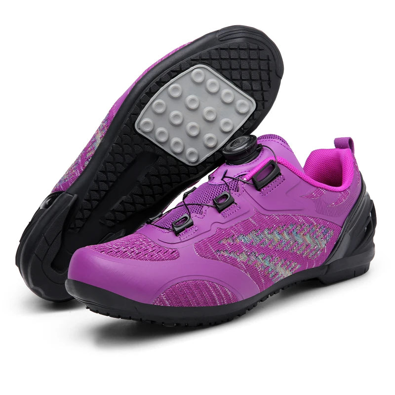 MTB Cycling Shoes for Men and Women T03 Purple Breathable Speed Self-Locking Road Cycling Sports Shoes Outdoor Racing Training Sneakers