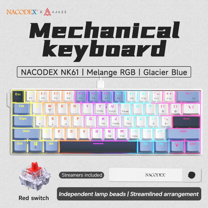 Ajazz NK61 Wired Mechanical Gaming Keyboard with full-key hot-swappable switches RGB lighting effects 61 keys red switches