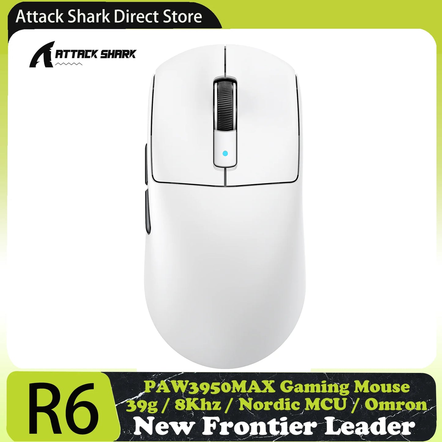 Mouse gaming wireless ATTACK SHARK R6 PAW3950MAX, polling 8Khz, ultraleggero 39g, MCU Nordic 52840, microswitch ottici Omron