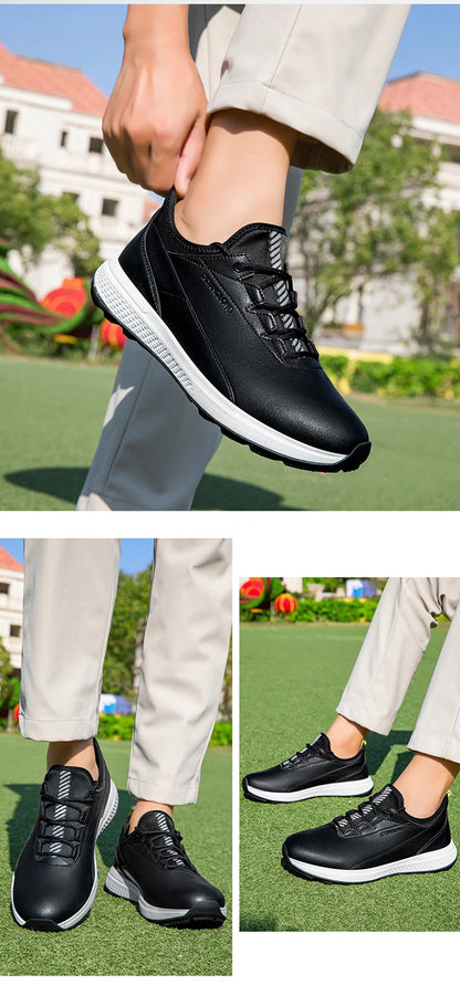 Golf Sports Shoes for Men, Waterproof High-Quality Leather Golf Competition Sports Shoes, Formal Golf Course Training Shoes for Men