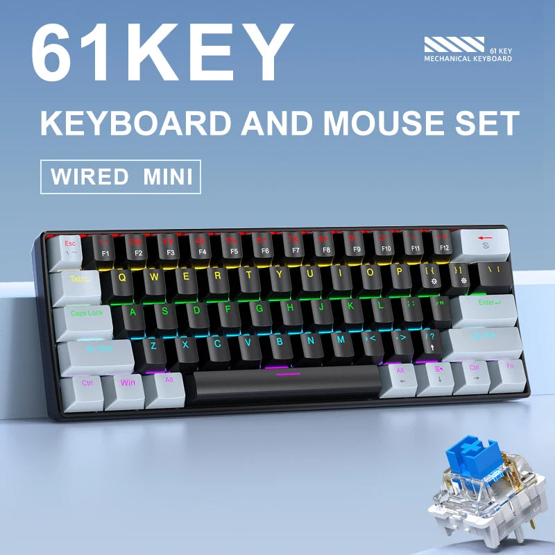 APAYADO K61 Mini Mechanical Keyboard,Wired,61 Keys,Phantom RGB, Black/White Red/Blue Mechanical Switch for Gaming,60% Portable